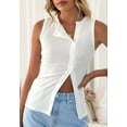 thumbnail image 6 of Women Button Down Vest Ribbed Summer Tank Tops Button Up Open Front Rib Shirt Sleeveless Slim Dressy Top Fashion White L, 6 of 8
