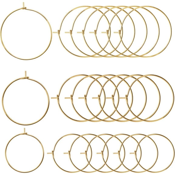 BronaGrand 150 Pieces Gold Plated Wine Glass Charm Rings Earring Hoops 3 Sizes,30mm,25mm,20mm 20/25/30mm Gold
