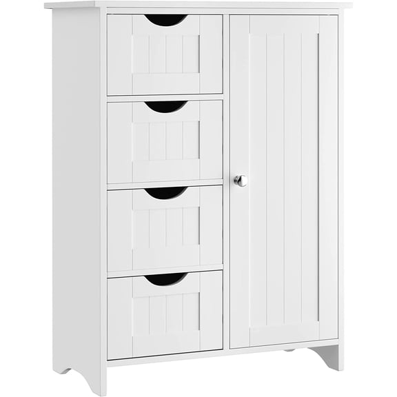 Bathroom Storage Cabinet, Floor Cabinet with 4 Drawers and 1 Adjustable Shelf, Storage Oragnizer for Living Room, Kitchen, Bathroom (White)