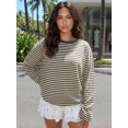 thumbnail image 4 of Women's Oversized Striped Long Sleeve Shirt Crewneck Tops Drop Shoulder Y2K Fall Clothes, 4 of 11