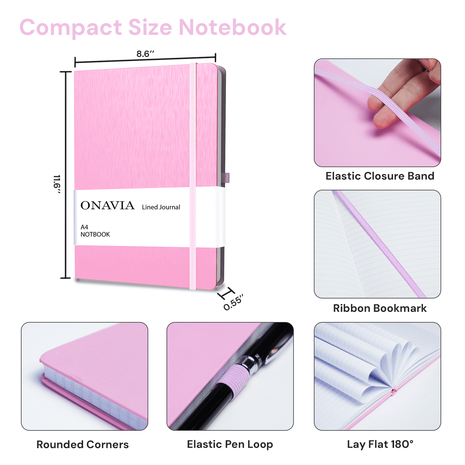 ONAVIA Lined Journal Notebook 3 pack, A4-8.27" x 11.6", 8mm Notebooks College Ruled, Hardcover Notepad for Journaling, Work, School and Gift, 160 Pages, 3 Assorted Colors