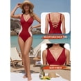 thumbnail image 3 of MOYIKO Womens One Piece Swimsuit Slimming Tummy Control Bathing Suit Color Block V Neck Shapewear, 3 of 7