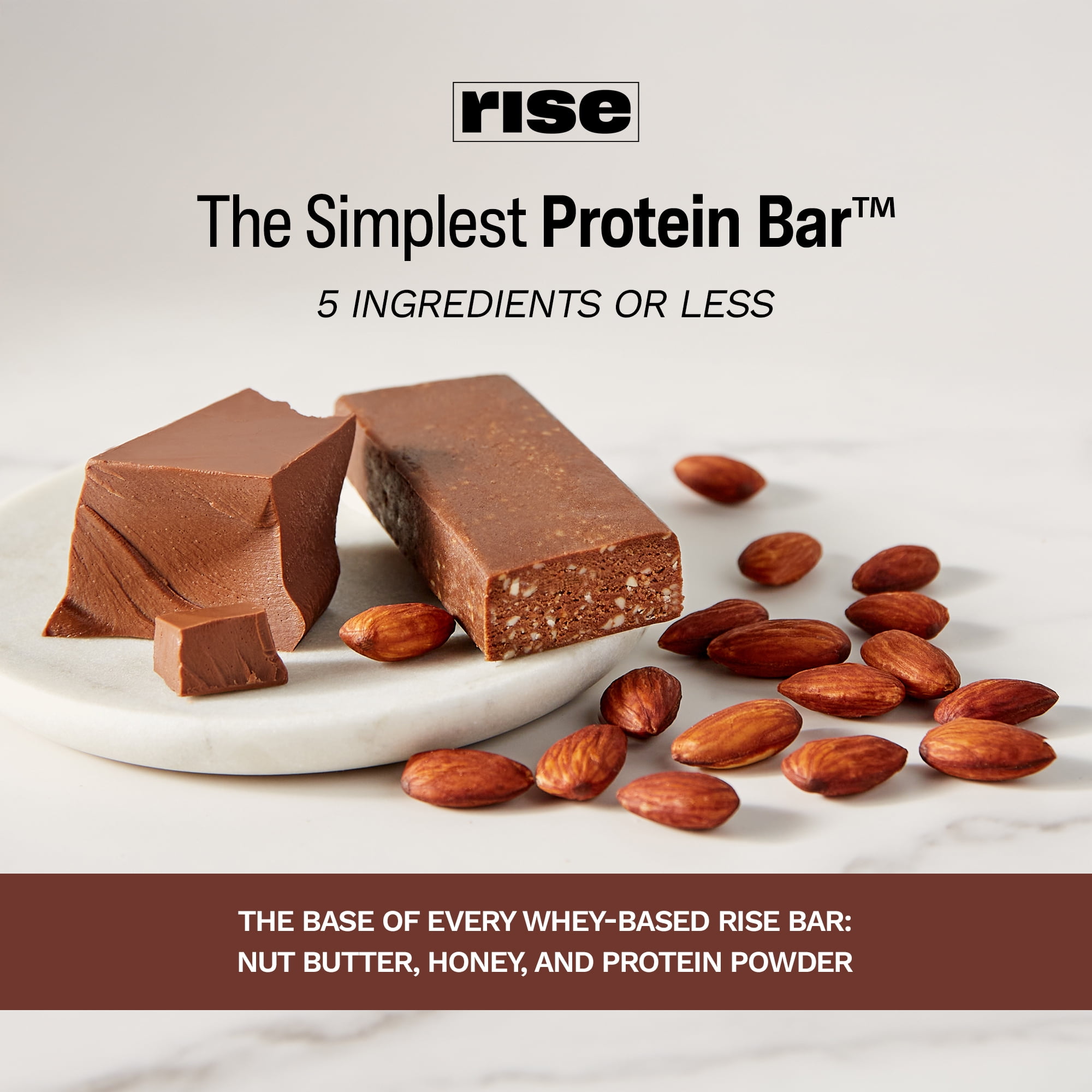 Rise Whey Protein Bars - Chocolatey Almond | Breakfast Bar & Protein Snack 15g Protein 5g Fiber Just 4 Whole Food Ingredients Gluten-Free Soy Free (12 Count)