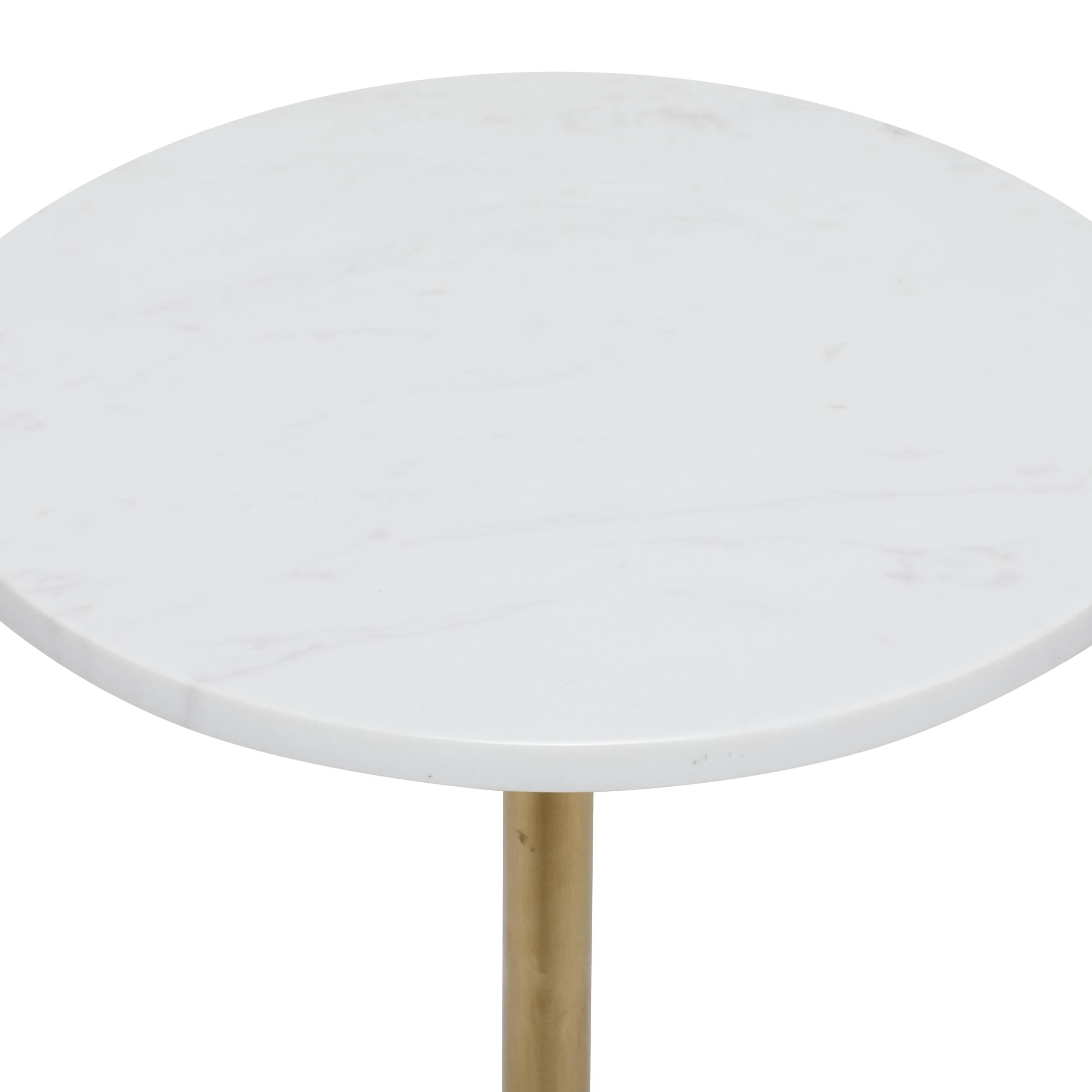 DecMode 13" x 25" Gold Metal Accent Table with White Marble Top, 1-Piece