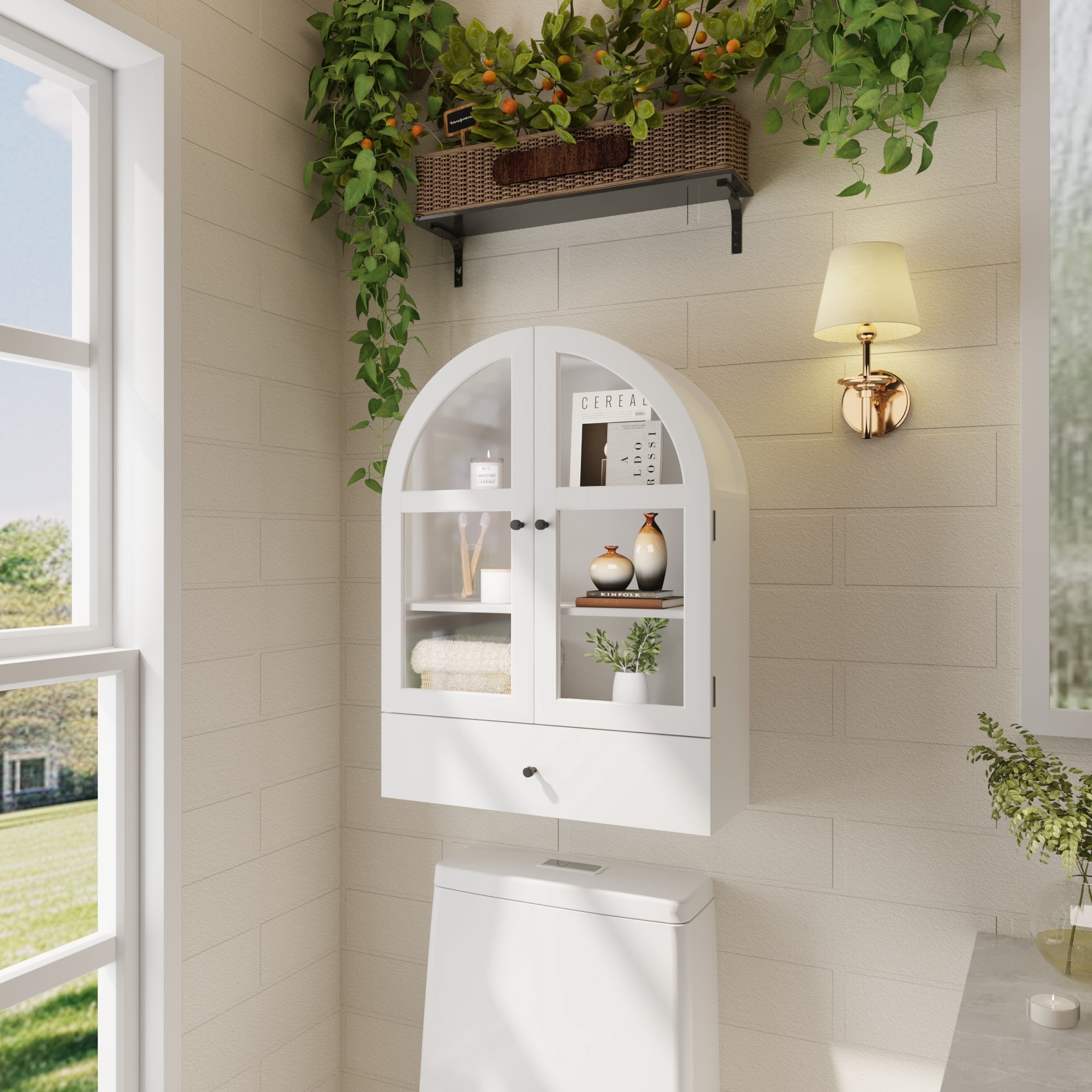 Bathroom Wall Cabinet, Medicine Cabinet with Doors, Over The Toilet Storage Cabinets Organizer for Laundry Room, Kitchen, Living Room, White