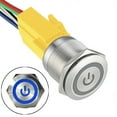 thumbnail image 2 of JacobsParts Latching Maintained Pushbutton ON/OFF Power Switch Circular Metal Silver with Blue Power Symbol LED fits 5/8" (16mm) Diameter Panel Cutout Hole. Wire Harness Included, 2 of 5