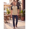 thumbnail image 2 of INSPIRE CHIC Men's Henley T-Shirt Color Block Raglan Sleeves Casual Tee M Khaki, 2 of 5