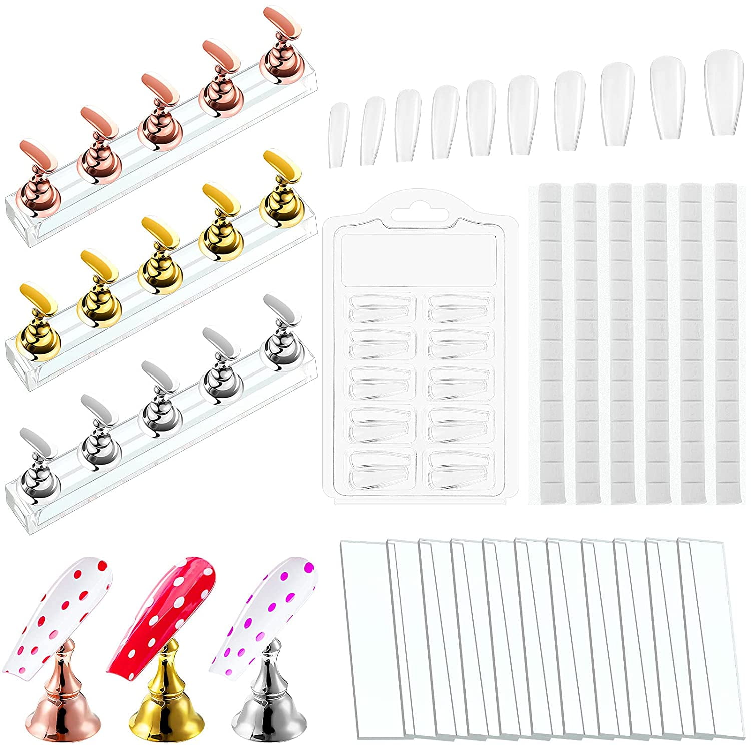 Kalolary Sets Nail Tips Stand Holders With 102Pcs White Reusable Adhesive Putty Clay, Practice