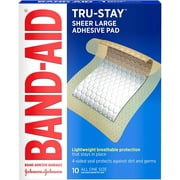 Band-Aid Brand Tru-Stay Adhesive Pads, Large Sterile Bandages for Wound Care, 10 Count