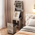 thumbnail image 5 of Barara King Vanity Table and Chair Set,Small Vanity Desk with Mirror and LED Lights, Makeup Table with Charging Station and Storage Shelves,Gray, 5 of 12