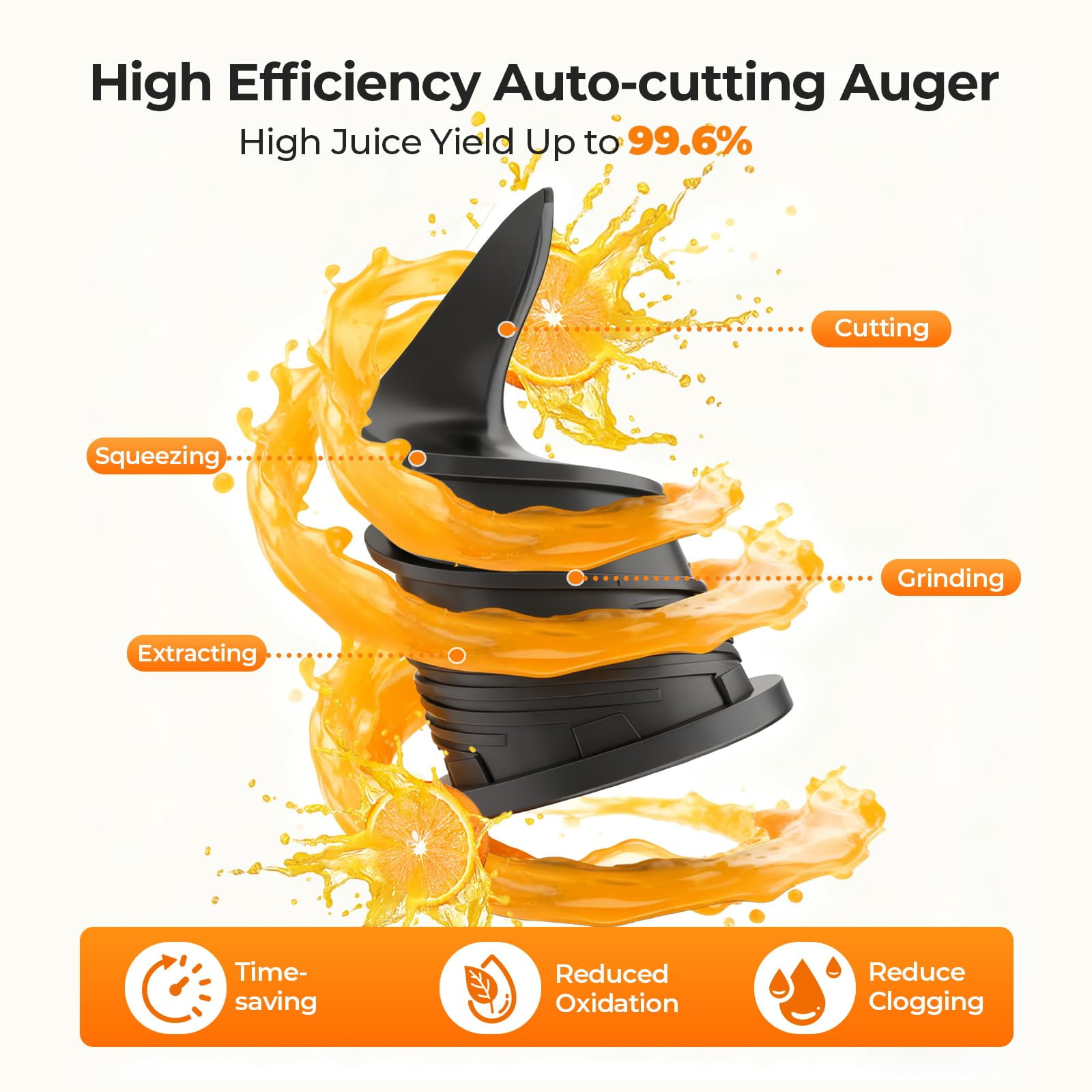Auseo Cold Press Juicer, 5.4'' Wide Feed Chute Juicer Machines, Slow Masticating Juicer for Whole Vegetables & Fruits, High Juice Yield, Easy to Clean, 3 Function Modes with Rev
