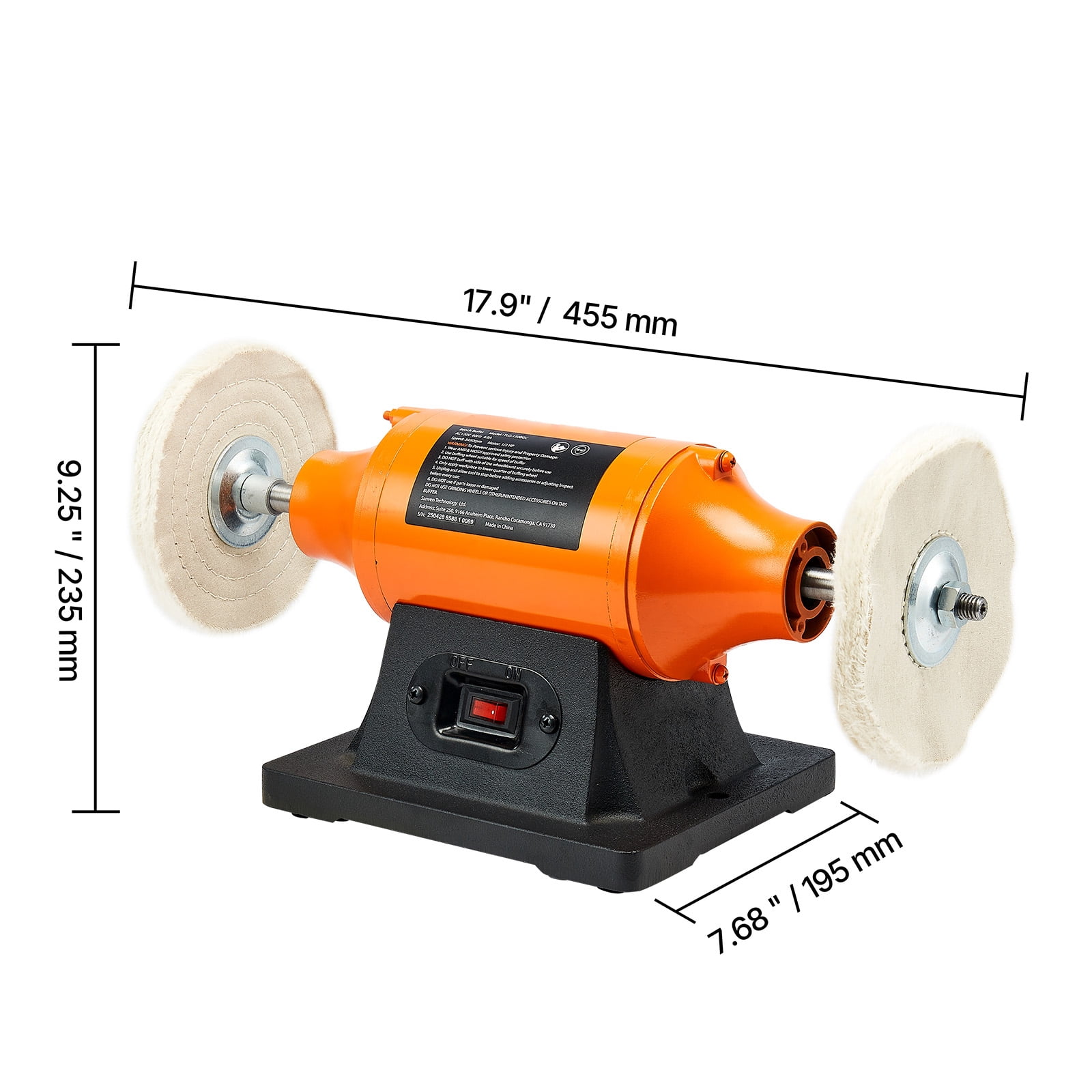 KFFKFF 3/4HP Bench Buffer Polisher, 8-inch Polishing Machine, 3450RPM Single Speed Benchtop Tool with 2 Cloth Wheels & Durable Cast Iron Base for Metal, Jewelry, and Wood Finishing