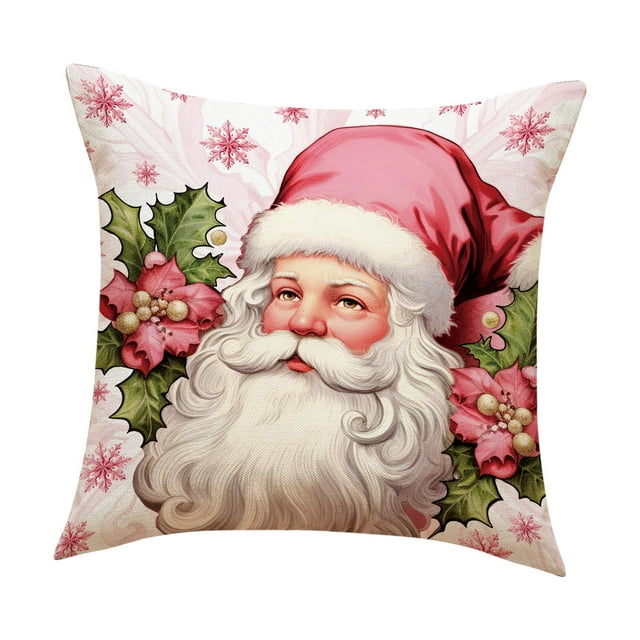 Fundas de almohada navideñas con estampado de copos de nieve rosas Estilo A