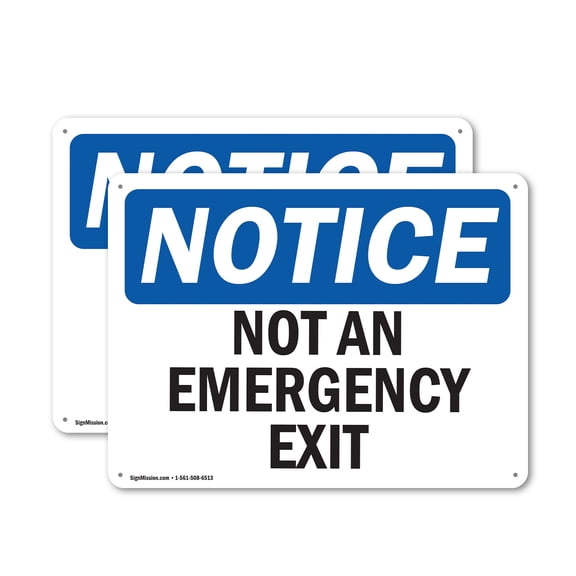 (2 Pack) Not An Emergency Exit OSHA Notice Sign 14 Inch X 10 Inch Indoor / Outdoor Rust-Free Aluminum Metal Signs for Workplace, Workshop, and Construction Site, Made in the USA