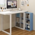 thumbnail image 4 of HOMLUX Luder 3-Tier Cube 31.5" Bookcase, Wood Storage Shelf, Small Bookshelf for Home Office & Bedroom, White & Blue, 4 of 10