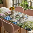 thumbnail image 3 of Spring Daisy Table Cloths for 8 Foot Rectangle Tables, Flowers Farmhouse Leaves Floral Pots Countryside Patio Waterproof Elastic Fitted Tablecloths, Washable Rectangular Table Cover for Camping, 3 of 8