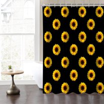 Wood Barn Door Shower Curtain for Bathroom with Hooks Harvest Yellow Sunflowers Green Leaves RV Stall Farmhouse Bathtub Home Decor Plants Fabric Waterproof Shower Curtains 84x84inches