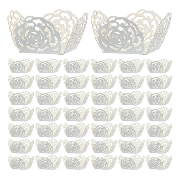 VORCOOL 50Pcs Silver Paper Cupcake Baking Cups with Elegant Rose Lace Design for Chocolate