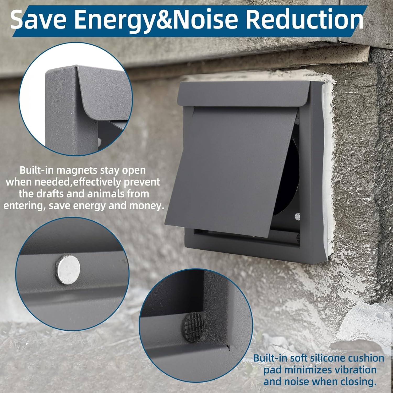 Dryer Vent Cover 4 Inch Galvanized Steel with Silicone Pad for Energy Saving Noise Reduction and Animal Proof Seal for Bathroom Exhaust Wall Vents