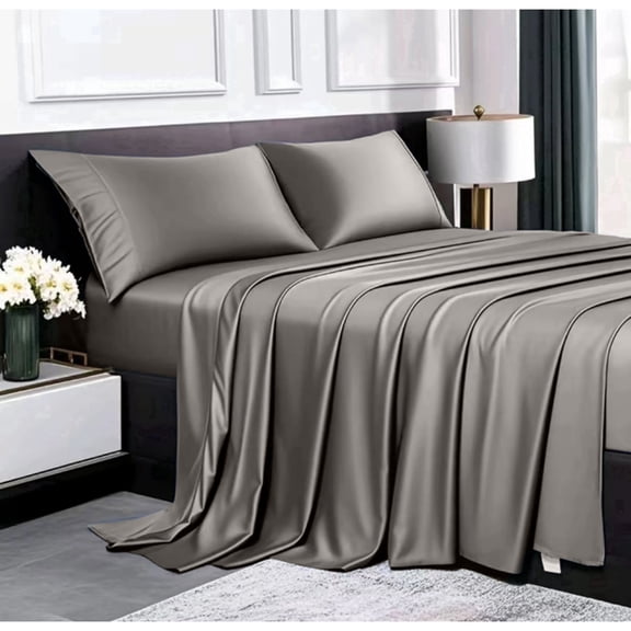 Lidoloka Luxury Bamboo Bed Sheets Set King 4 Pcs for Adult,Soft&Cool,16" Deep Pocket,Dark Gray