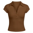 thumbnail image 4 of Yuhangmm T Shirts for Women, Women's Button Down Short Sleeved Tight Fitting T Shirt Womens Turtleneck Long Sleeve Tops Coffee XL, 4 of 4