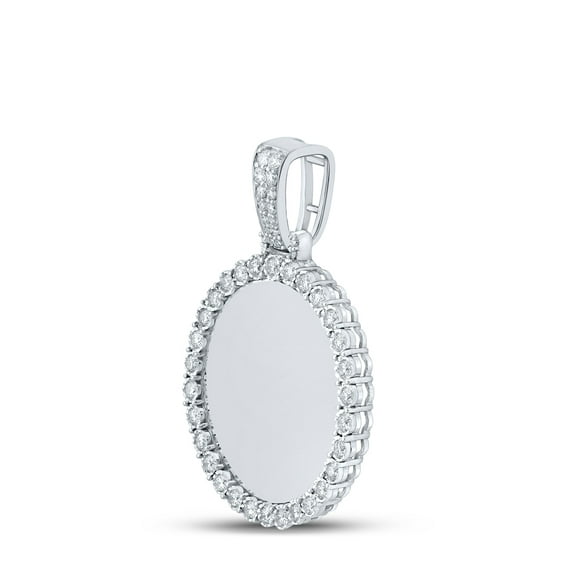 10K White Gold Mens Round Diamond Memory Circle Charm Pendant 3/4 Cttw, Length: 1.51 In, Width: 1.12 In