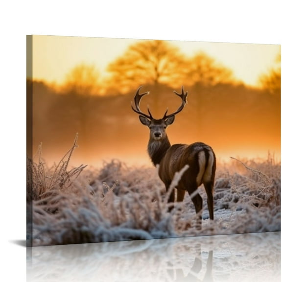 COMIO Canvas Prints Deer Watching The Sunset Canvas Wall Art Nature Wildlife Animals Painting Prints for Living Room Bedroom Kitchen Home and Office Wall Decor