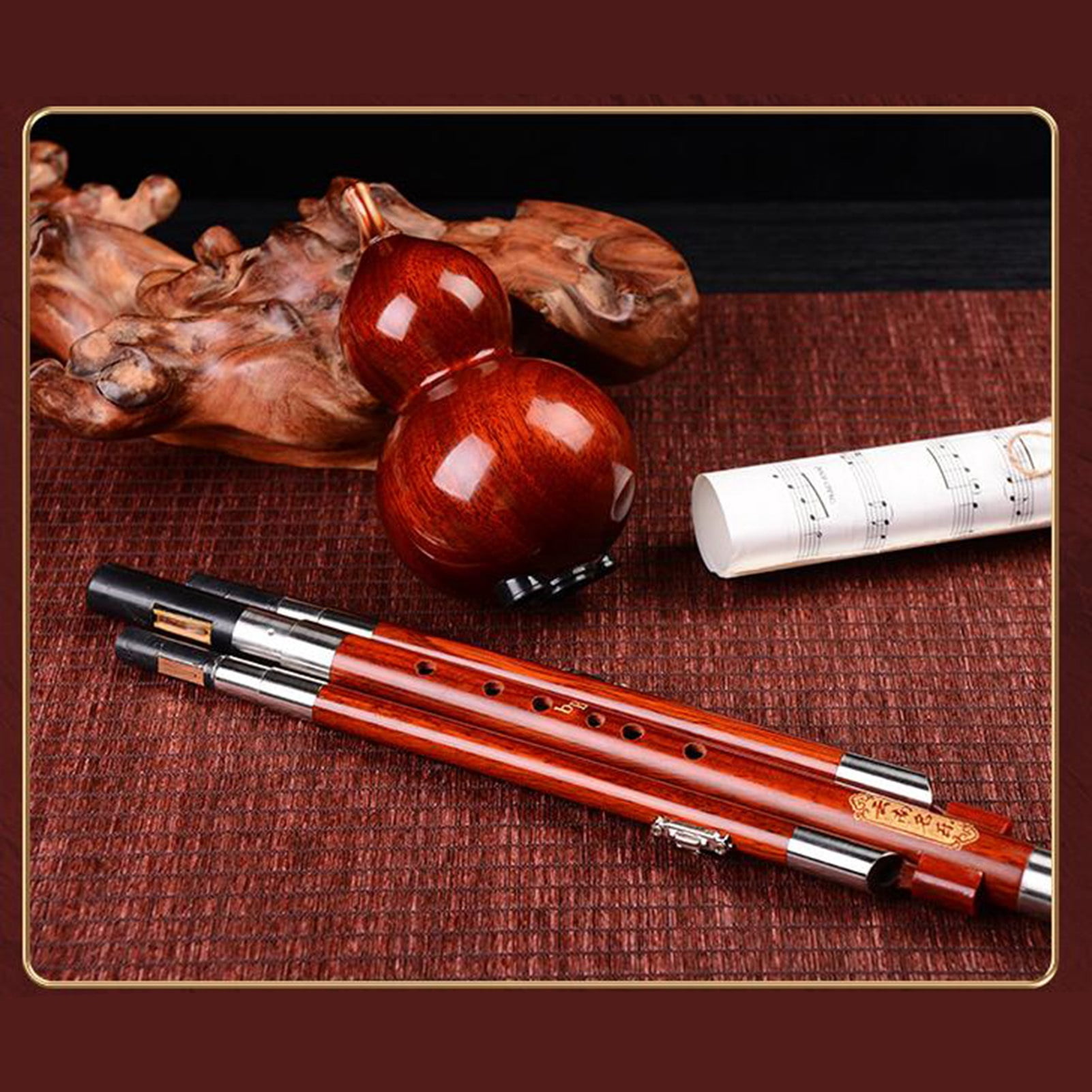 Handmade Traditional Chinese Hulusi Flute, Cucurbit Gourd, Ethnic Musical Instrument with Case for Beginners Playing