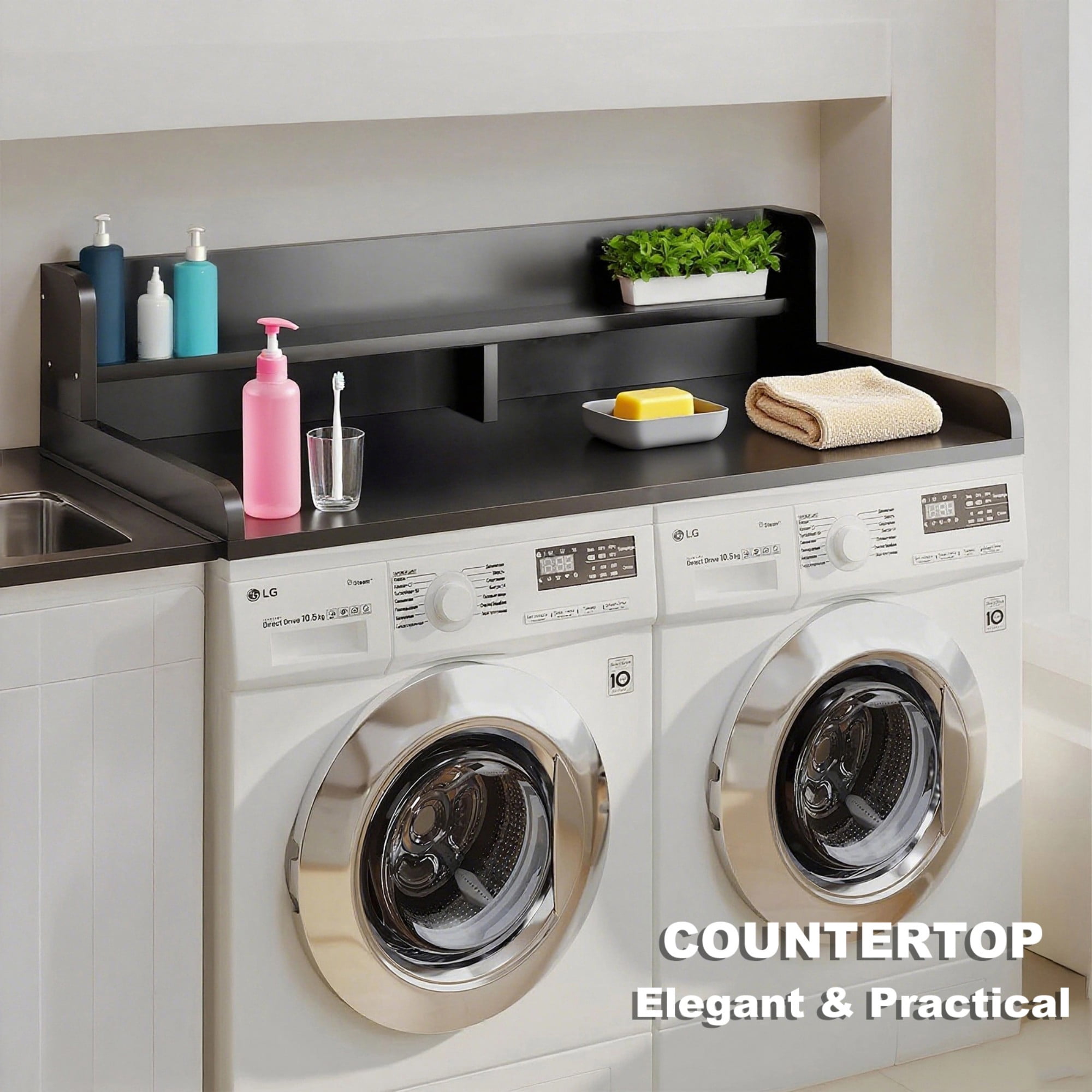 Washer Dryer Countertop,2-Tier Laundry Countertop Cover,Large Space Laundry Topper for Folding Clothes Over Washer and Dryer,54" W x 27.5" D,Black