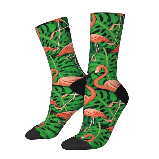 Fotbe Flamingo Calcetas Largas con Estampado para Hombre y Mujer – Calcetas de Compresión Transpirables y Elásticas, Viajar y Uso Diario Talla 5-11