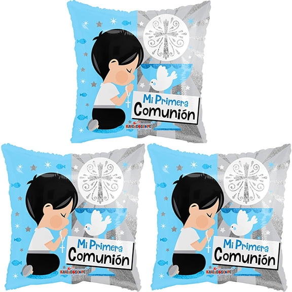 18" Communion Mi Primera Comunion Spanish Para Nino Blue Foil Balloon (3 Balloons )