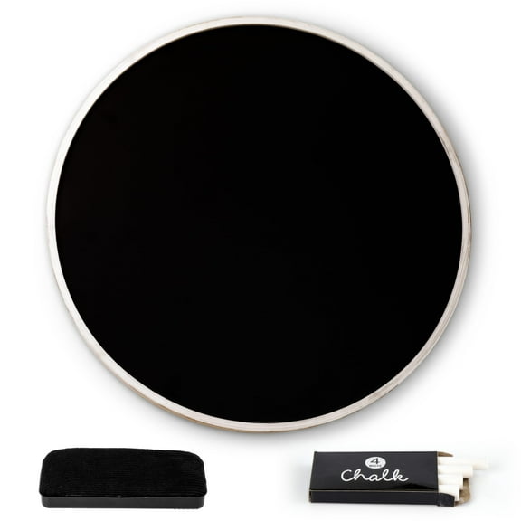 Large Round Magnetic Chalkboard with Wooden Frame for The Home & Office, 24"x24" with Mounting Hardware, 4-Piece Chalk Set, and Eraser Included (White Wash)