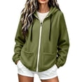 thumbnail image 2 of WIZUTIZ Women's Solid Color Zip Up Hoodie Drawstring Hood Pockets Long Sleeve Casual Jacket Lightweight Fall Spring Outerwear, 2 of 7