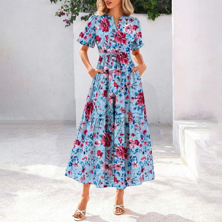 fitted lace wedding dress Samian Floral Kissa Button Down Maxi Dress WHITE-BLUE-GREEN / L by Sugarlips main image 1