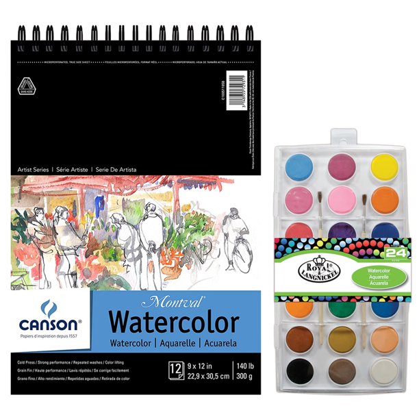 Canson Montval Watercolor Paper 9X12 12 Sheets + Watercolor Cake Set