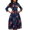 thumbnail image 3 of Robe de Printemps pour Femmes à Imprimé Floral, Taille Haute, Col Vintage, Robe Ligne A, Robe Midi pour Dames, 3 of 4