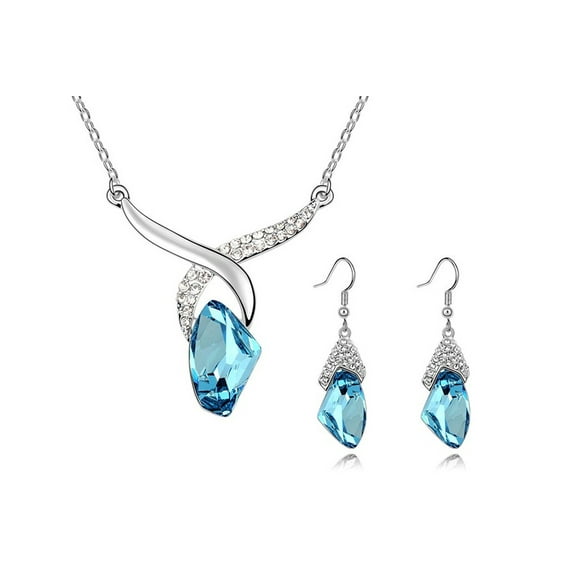 KATGI Fashion Women Sky Blue Crystal Necklace and Earrings Set