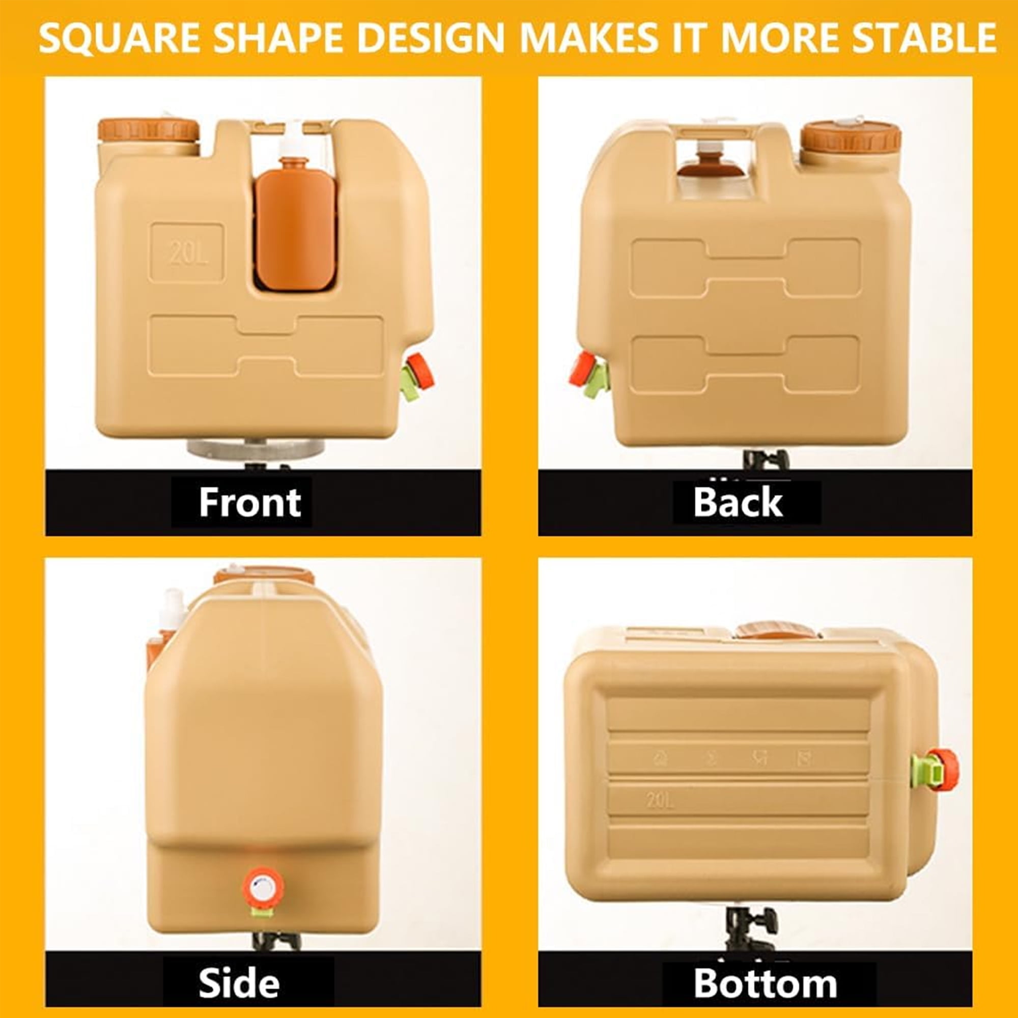 20L Portable Water Container Camping Water Bucket with Detachable Soap Dispenser & Faucet Water Jug for Fishing Dish Washing BBQ Emergency