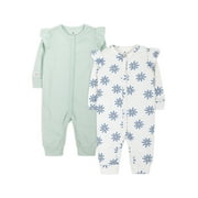 Little Star Organic Baby Girls 2Pk Coveralls, Size Newborn-12M