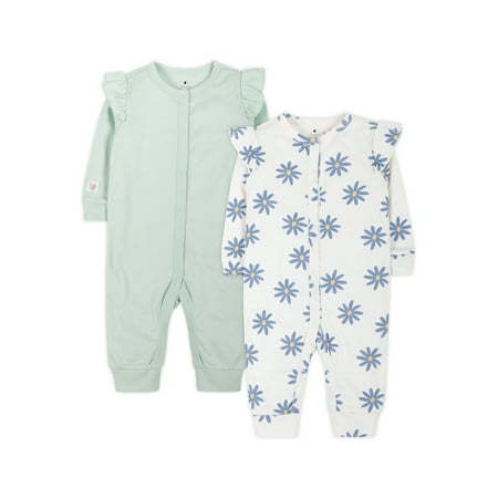 Little Star Organic Baby Girls 2Pk Coveralls, Size Newborn-12M