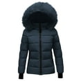 thumbnail image 2 of Giftesty Women's Fall Winter Warm Cotton Padded Solid Color Removable Hood Long Sleeve With Pockets Casual Jacket Outerwear for Daily Wear, 2 of 7