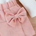 thumbnail image 6 of Toddler Girl Fall Winter Clothes Baby Girls Ruffle Long Sleeve Ribbed Knit Tops Bowknot Button Skirts and Headband Set Outfits, 6 of 8