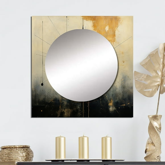 Designart "Exploring Multidimensionality Vintage Gilt" Abstract Painting Square Mirror For Wall Decor - Large Gold Square Printed Wall Mirror Art - Wall Mounted Square Large Mirror