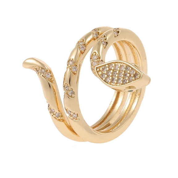 Adjustable Copper Plated Snake Ring with Zircon Accents: Fashionable Gold Tone Jewelry for Women
