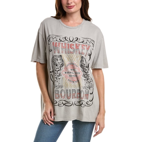 Project Social T womens  Whiskey Bourbon Distressed Relaxed T-Shirt, Grey