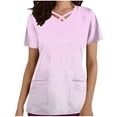 thumbnail image 2 of Ndbuld Scrubs for Women Mock Wrap Top Women's Casual Fashion Gradient Color Short Sleeve-Neck Pocket Nursing Clothes Top Rollbacks,Pink B,XL, 2 of 5