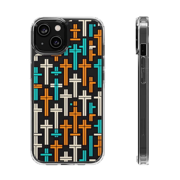 DistinctInk Hybrid (Acrylic / TPU) Clear Slim Fit Case for Apple iPhone 15 (6.1" Screen) - "Brightly Colored Minimal Christian Crosses"