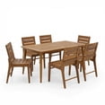 thumbnail image 3 of Christopher Knight Home 7-Piece Rustic Outdoor Dining Set, 71" Table and Slatted Chairs, Teak Finish, 3 of 15