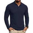 thumbnail image 2 of Zivyakyro Men's Polo Shirts Fall Long Sleeve Collared Button Shirts Solid Slim Textured with Pocket Officewear Blue M, 2 of 8