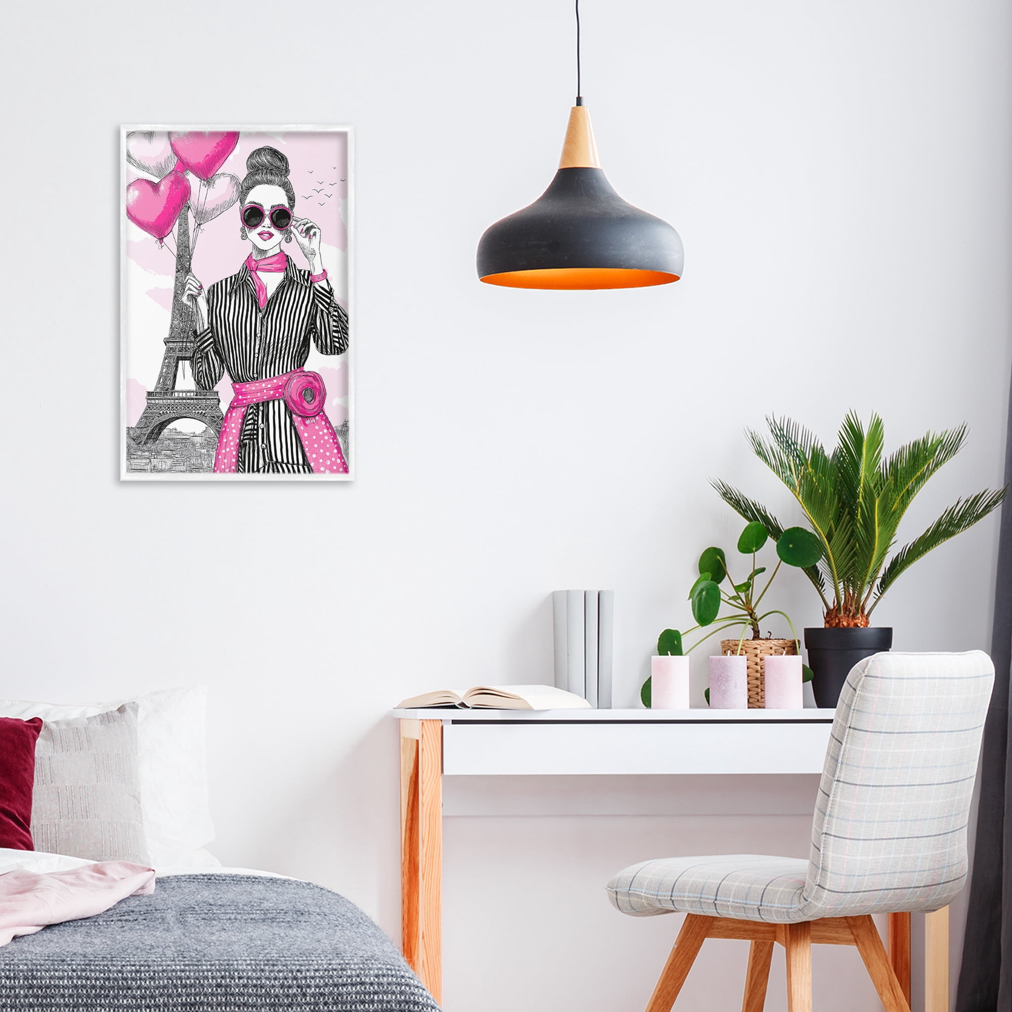 Stupell Industries Parisian Chic Woman with Balloons White Framed Giclee Art, design by Jess Stempel